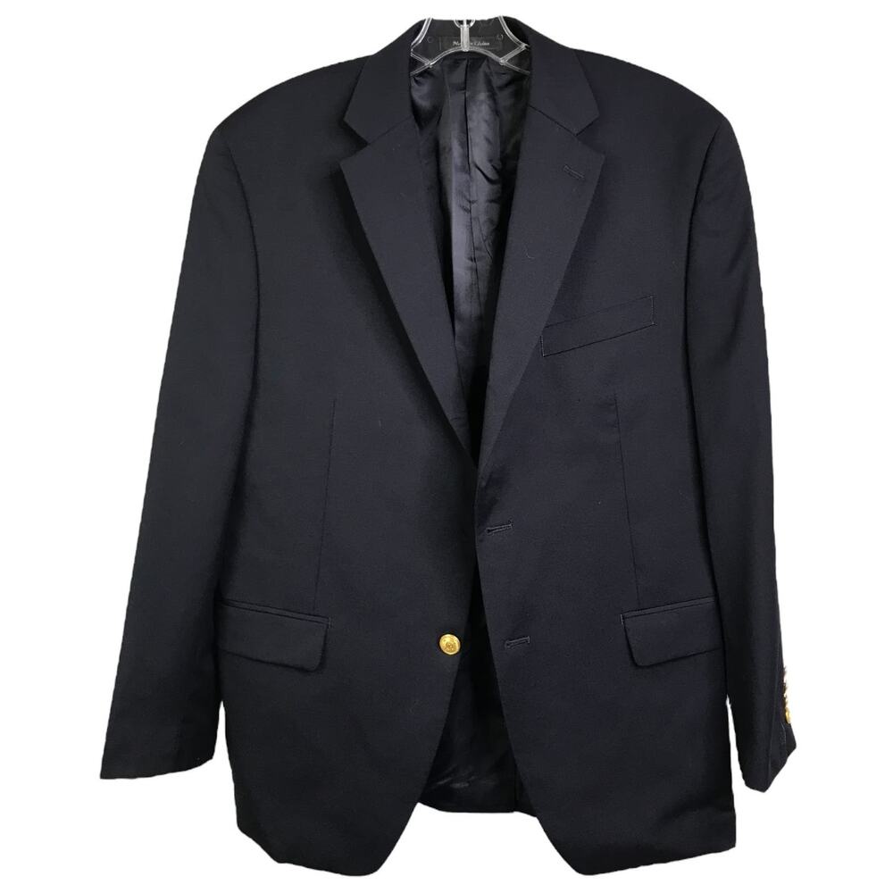 Lauren‎ by Ralph Lauren Blazer Mens 40S Blue Wool Gold Button Front Coat Jacket